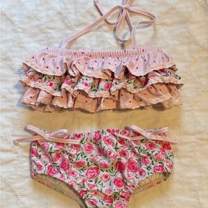 SweetHoney Pink and Floral Ruffle Bikini